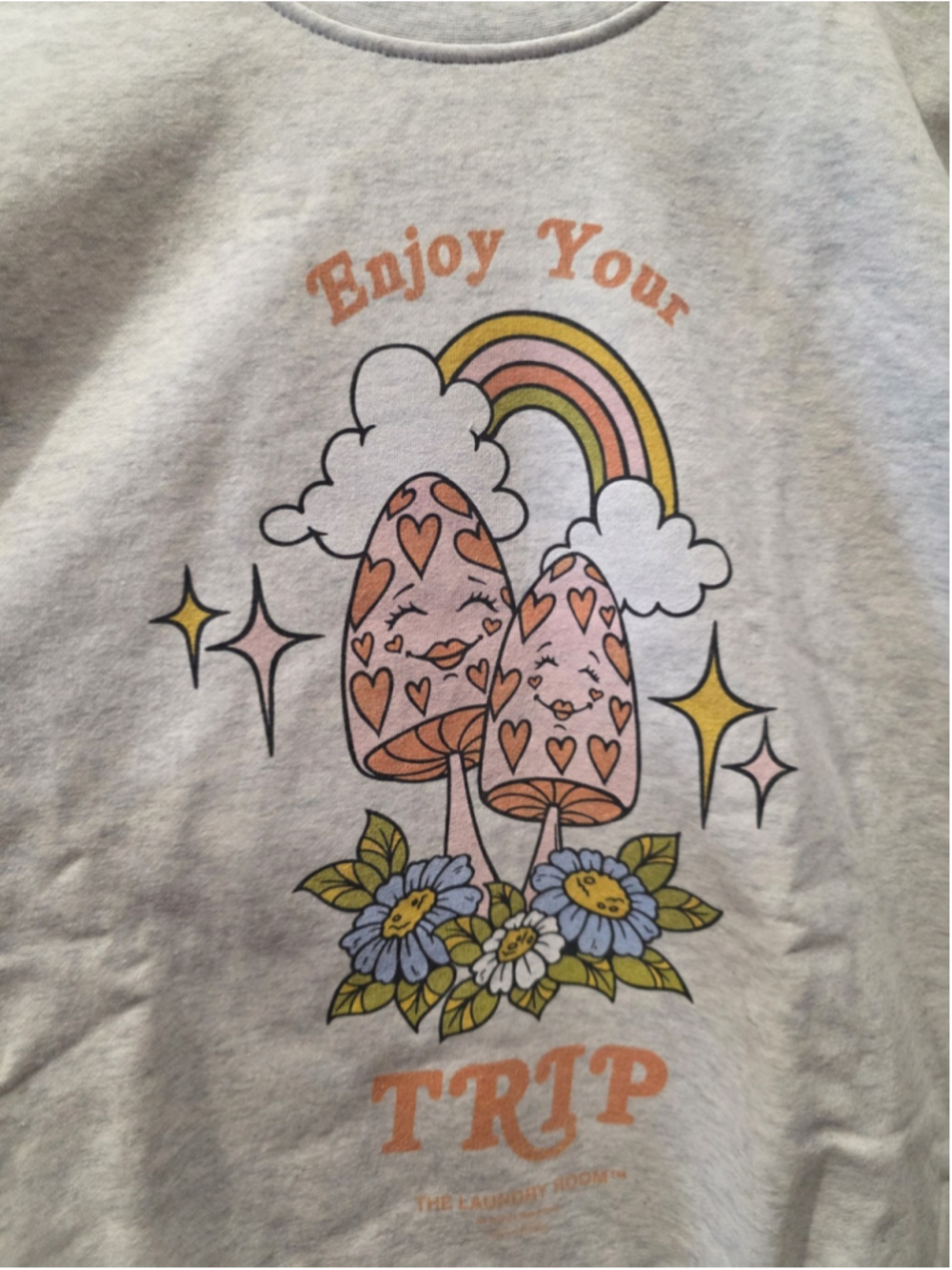 The Laundry Room Light Gray Crewneck Sweatshirt Enjoy Your Trip Sz S Oversized - Picture 4 of 8
